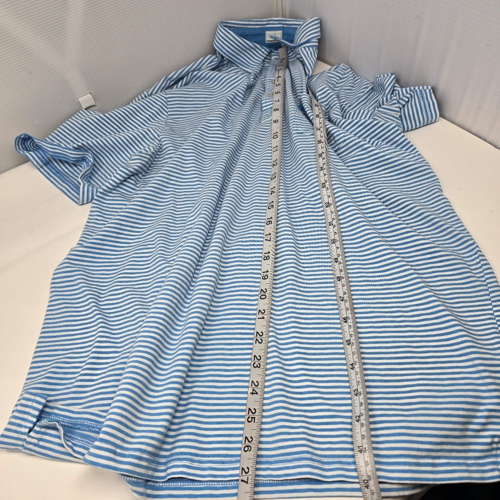 Johnnie-O Hanging Out Men's XL Cotton Polo Shirt Pocket Blue White Striped. - Picture 6 of 7